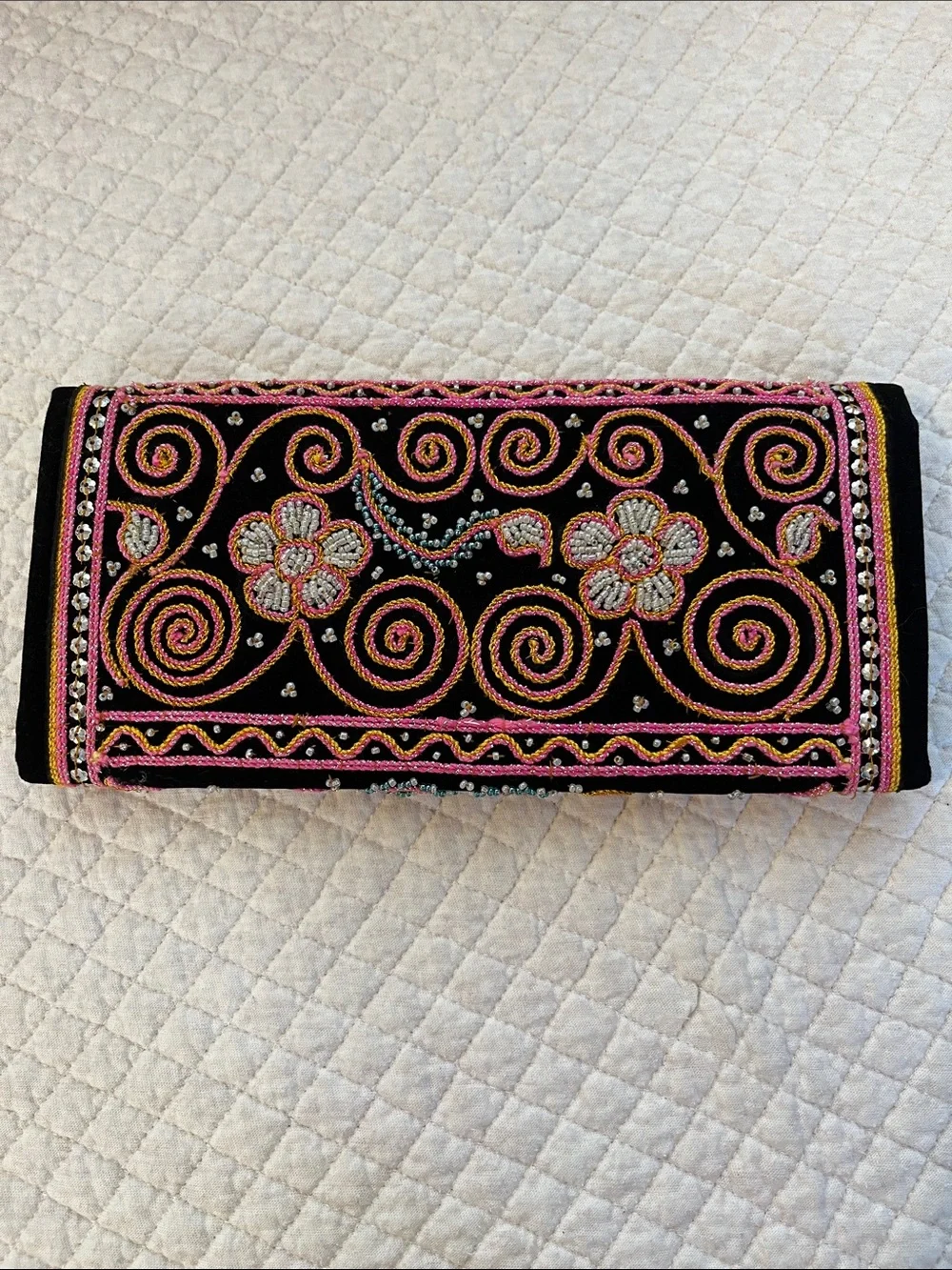 Hand beaded clutch